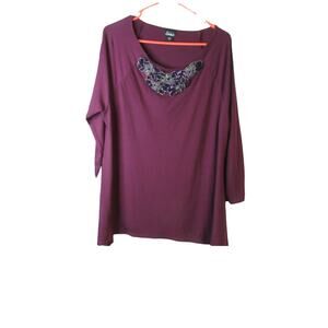 Simply Emma Purple 3/4 Sleeve Blouse with Beaded neckline